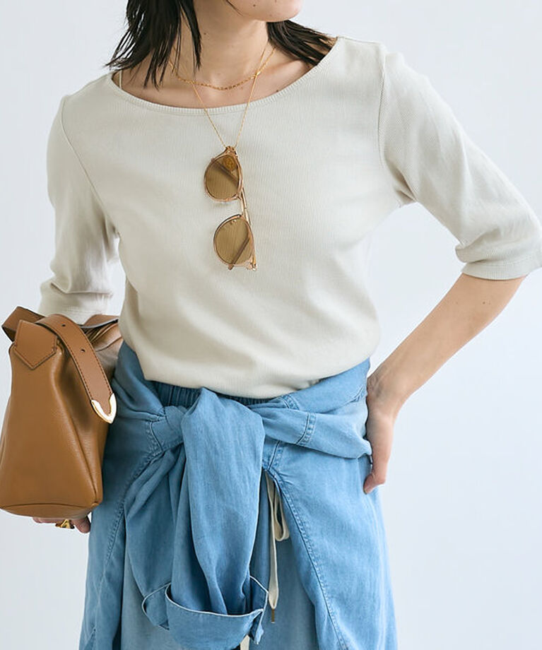  「【ご好評につき新色追加！/全骨格着やせ】2wayテレコTシャツ」|Tシャツ・カットソー|