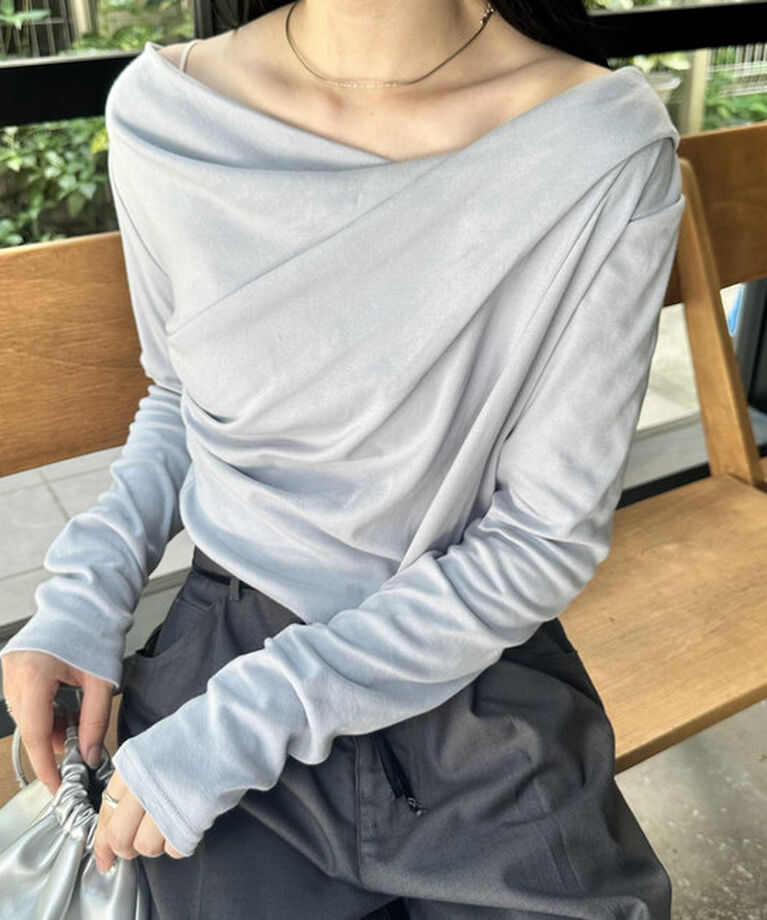  「オフショルロングTシャツ」|Tシャツ・カットソー|ブルー