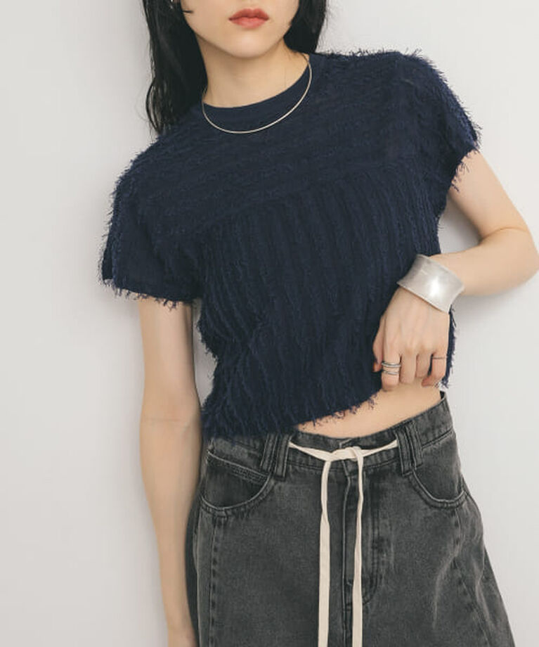  「KBF ミニフリンジニットTEE」|ニット・セーター|NAVY