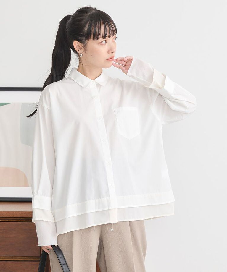 earth music&ecology「シフォン×チュールレイヤードシャツ」|シャツ・ブラウス|