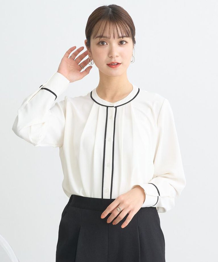 earth music&ecology「バイカラータックブラウス　25SS オフィス 春 夏」|シャツ・ブラウス|