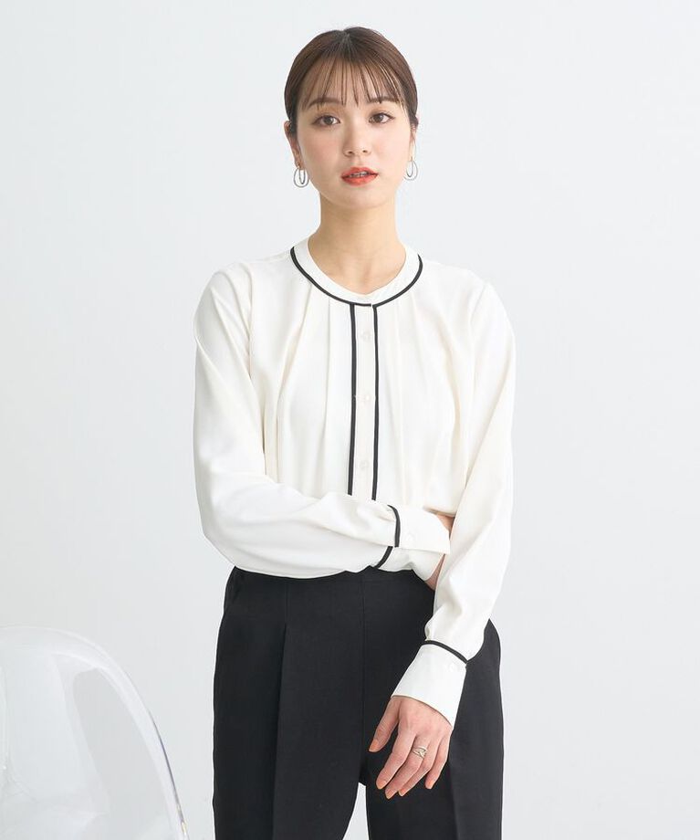 earth music&ecology「バイカラータックブラウス　25SS オフィス 春 夏」|シャツ・ブラウス|