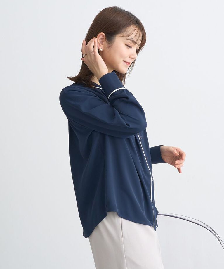 earth music&ecology「バイカラータックブラウス　25SS オフィス 春 夏」|シャツ・ブラウス|