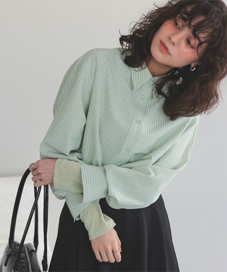 titivate「シアーカットソーロングスリーブトップス」|Tシャツ・カットソー|ライトグリーン