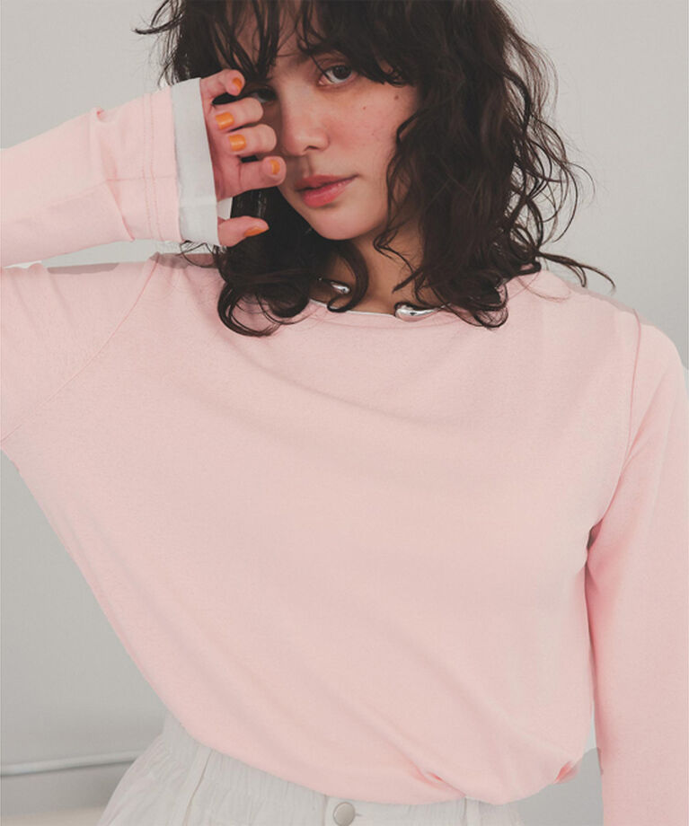 titivate「シアーカットソーロングスリーブトップス」|Tシャツ・カットソー|ライトピンク