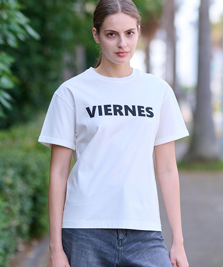 DRESSTERIOR「【接触冷感/抗菌防臭/消臭】アイスクリアコットン VIERNESロゴT」|Tシャツ・カットソー|ホワイト(001)