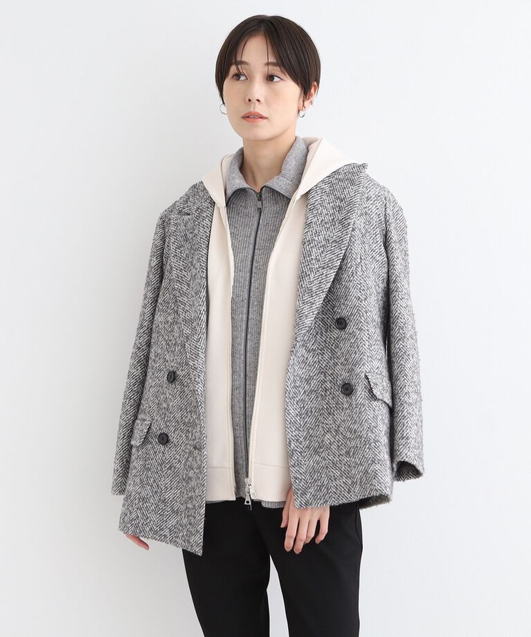 INDIVI「【トレンド◎】リングヘリンボーン柄ダブルジャケットコート」|チェスターコート|