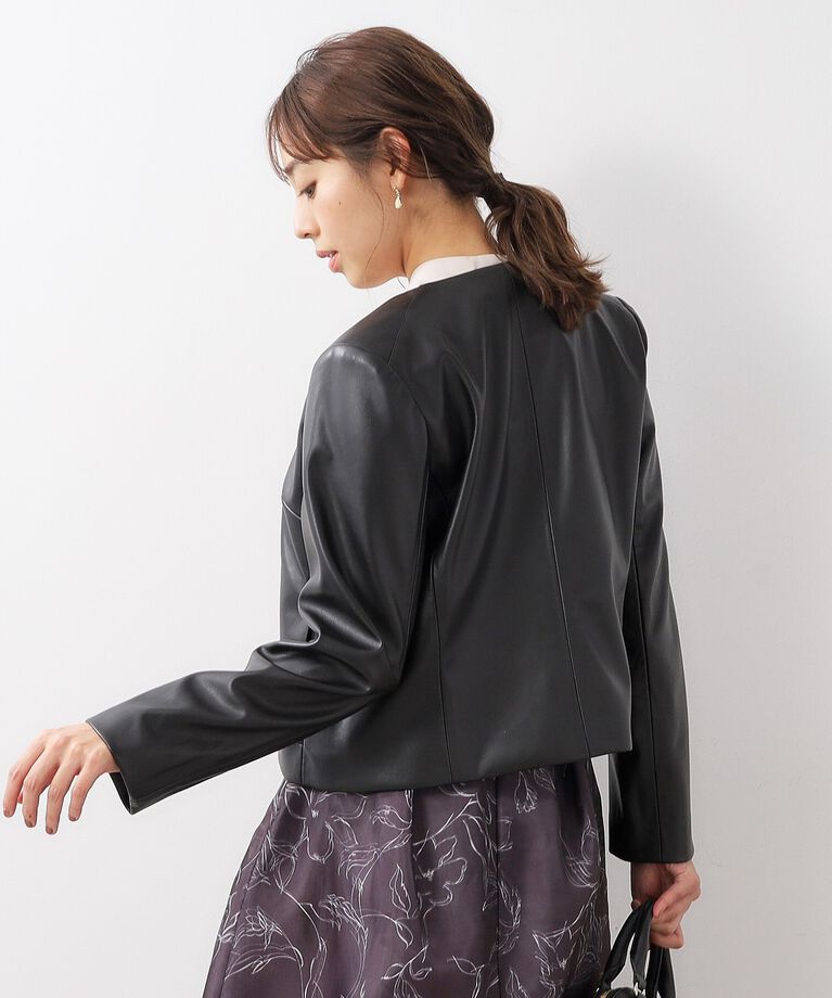 index「≪S-LLsize≫ シンセティックレザーノーカラーブルゾン【ストレッチ/洗える】」|ブルゾン・スタジャン|