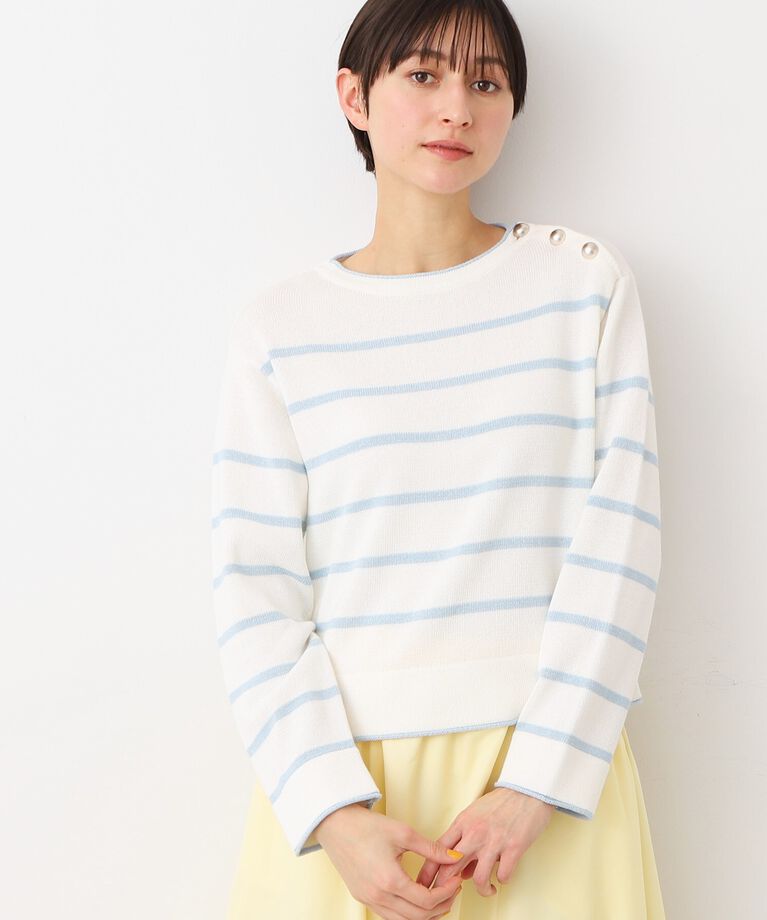 Dessin「【洗える】肩ボタン付きボーダーニット（XS～L）」|ニット・セーター|サックスブルー(19