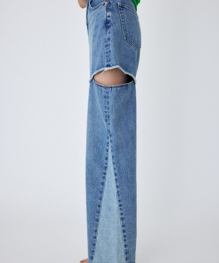 MOUSSY「CUT OUT WIDE STRAIGHT」|デニム|