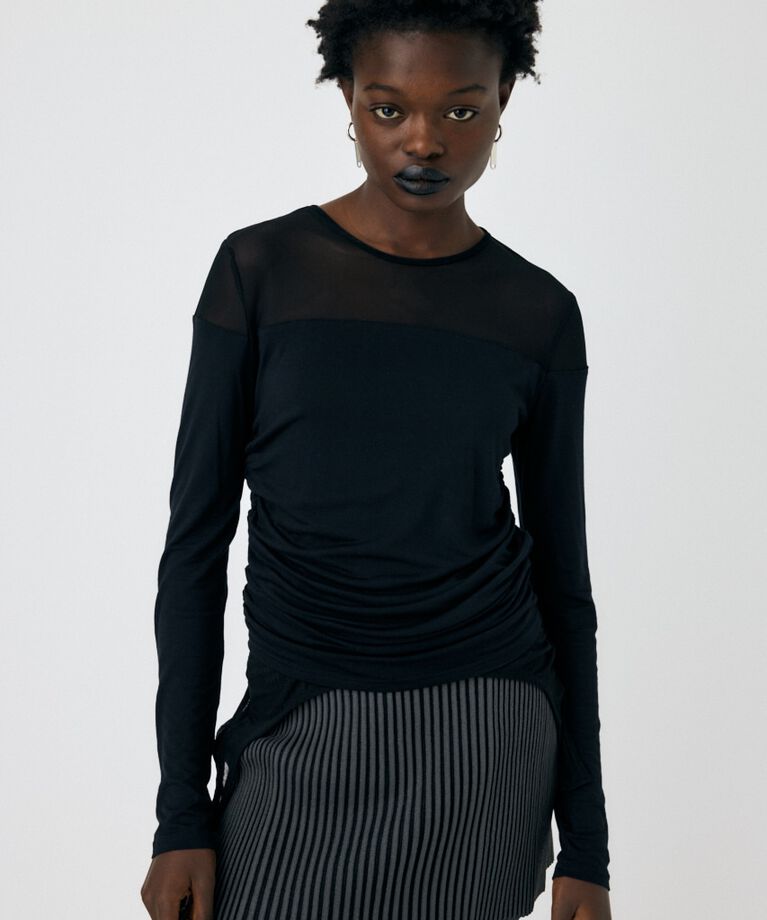 MOUSSY「SHEER LAYERED LS トップス」|Tシャツ・カットソー|BLK