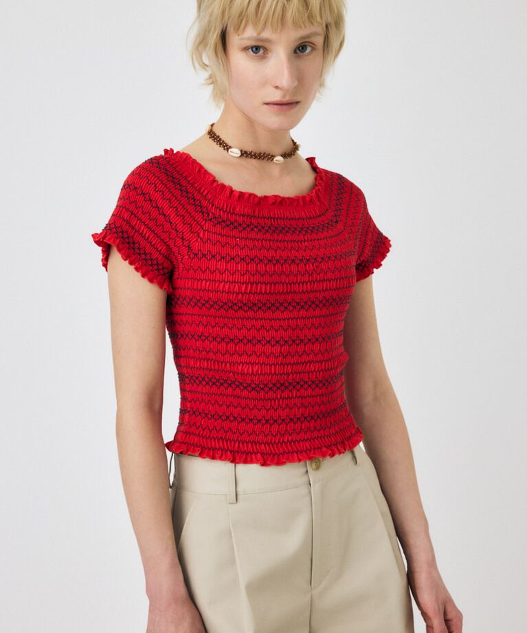 MOUSSY「EMBROIDERY CUT トップス」|Tシャツ・カットソー|RED