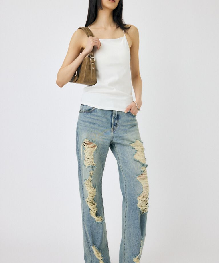 MOUSSY「HIGH DAMAGED STRAIGHT」|デニム|