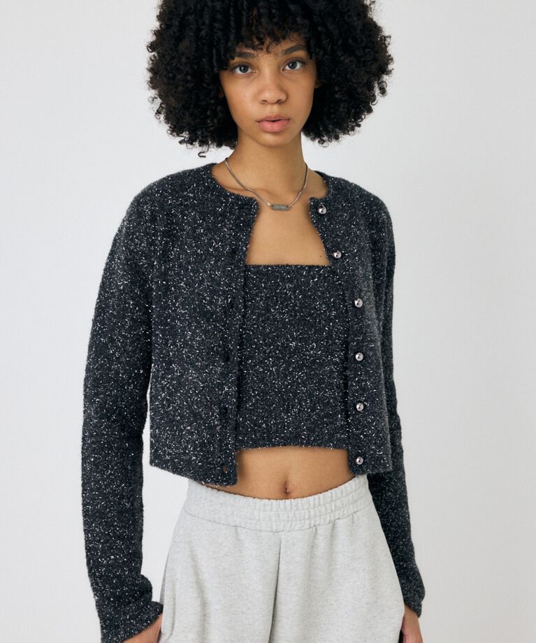 MOUSSY「GLITTER カーディガン & キャミ」|ニット・セーター|BLK