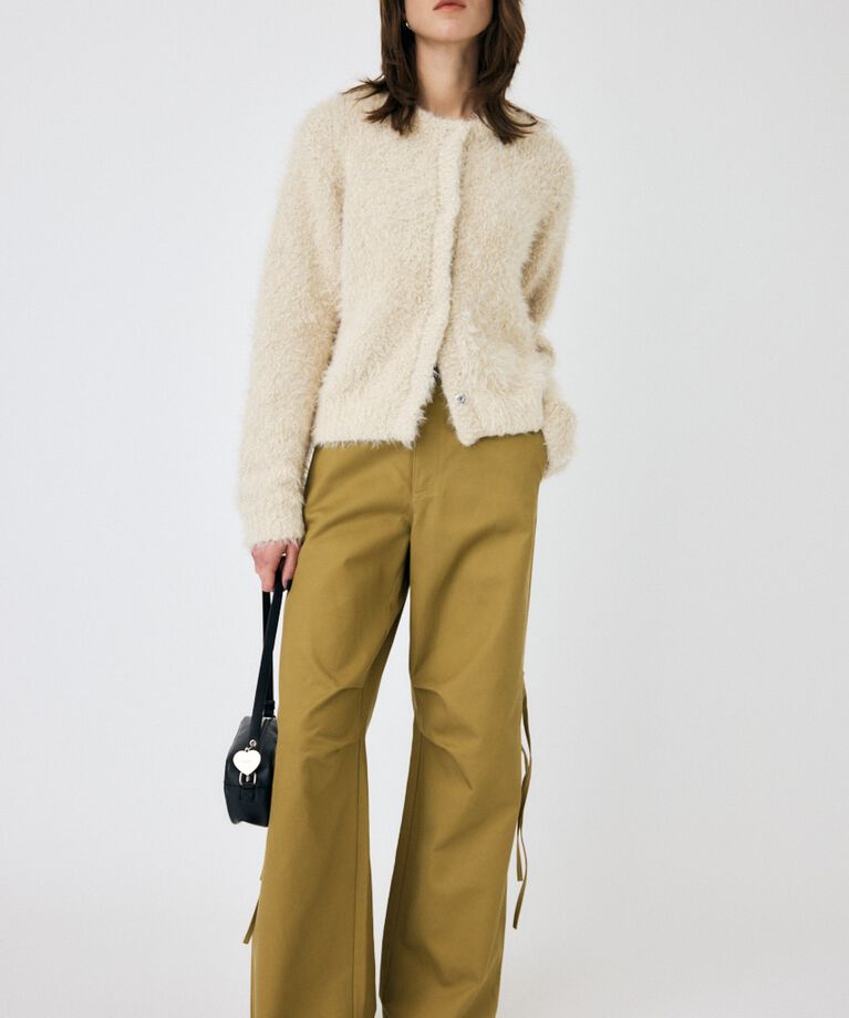 MOUSSY「GLITTER SHAGGY ニットカーディガン」|カーディガン|