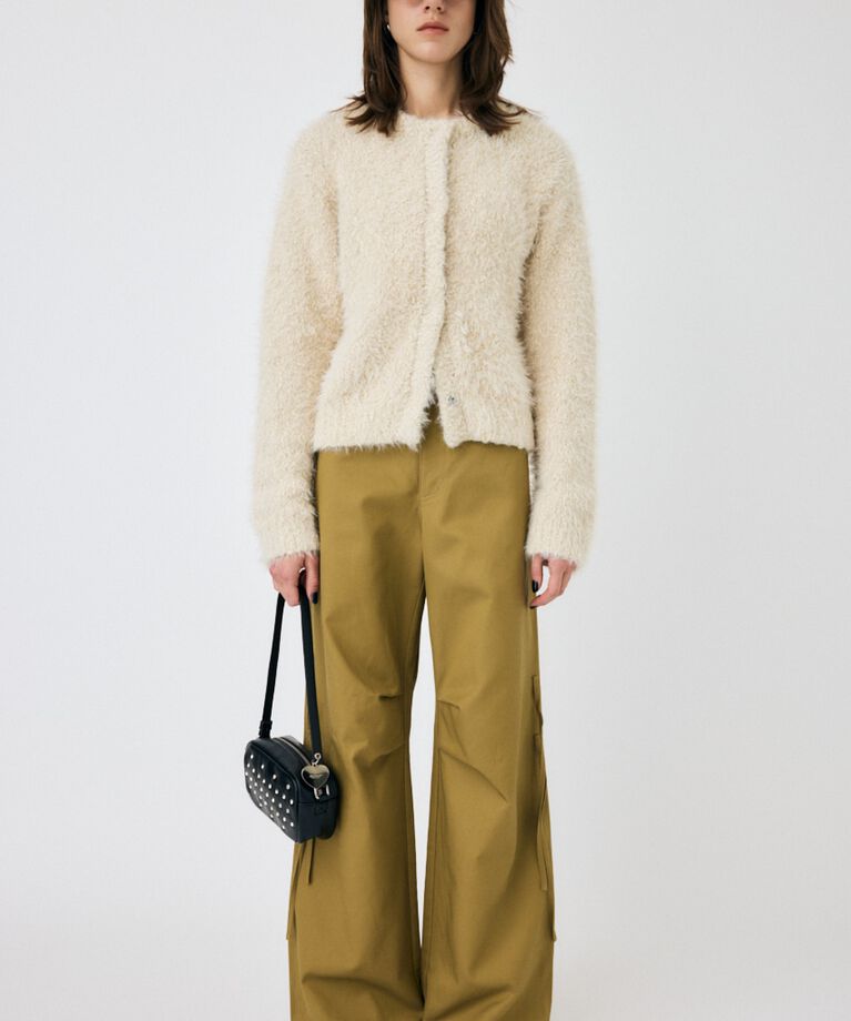 MOUSSY「GLITTER SHAGGY ニットカーディガン」|カーディガン|