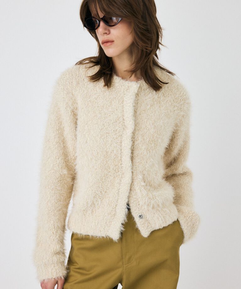 MOUSSY「GLITTER SHAGGY ニットカーディガン」|カーディガン|