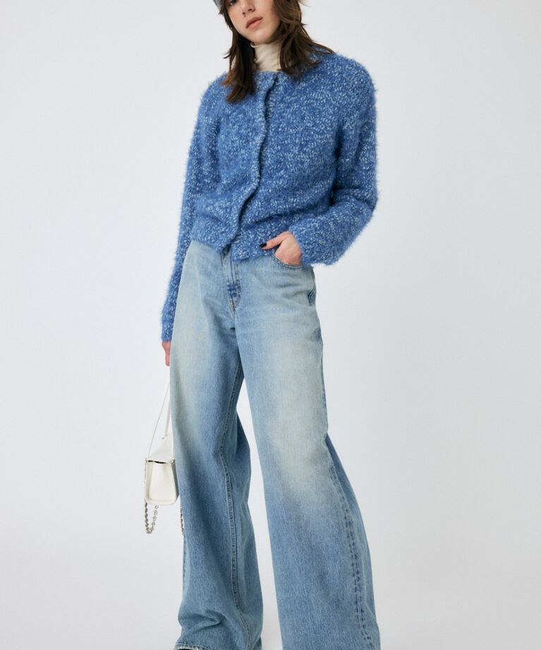 MOUSSY「GLITTER SHAGGY ニットカーディガン」|カーディガン|