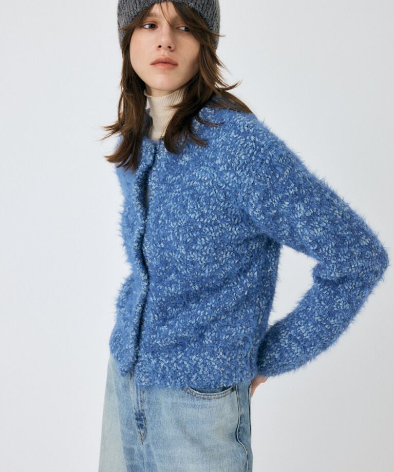 MOUSSY「GLITTER SHAGGY ニットカーディガン」|カーディガン|