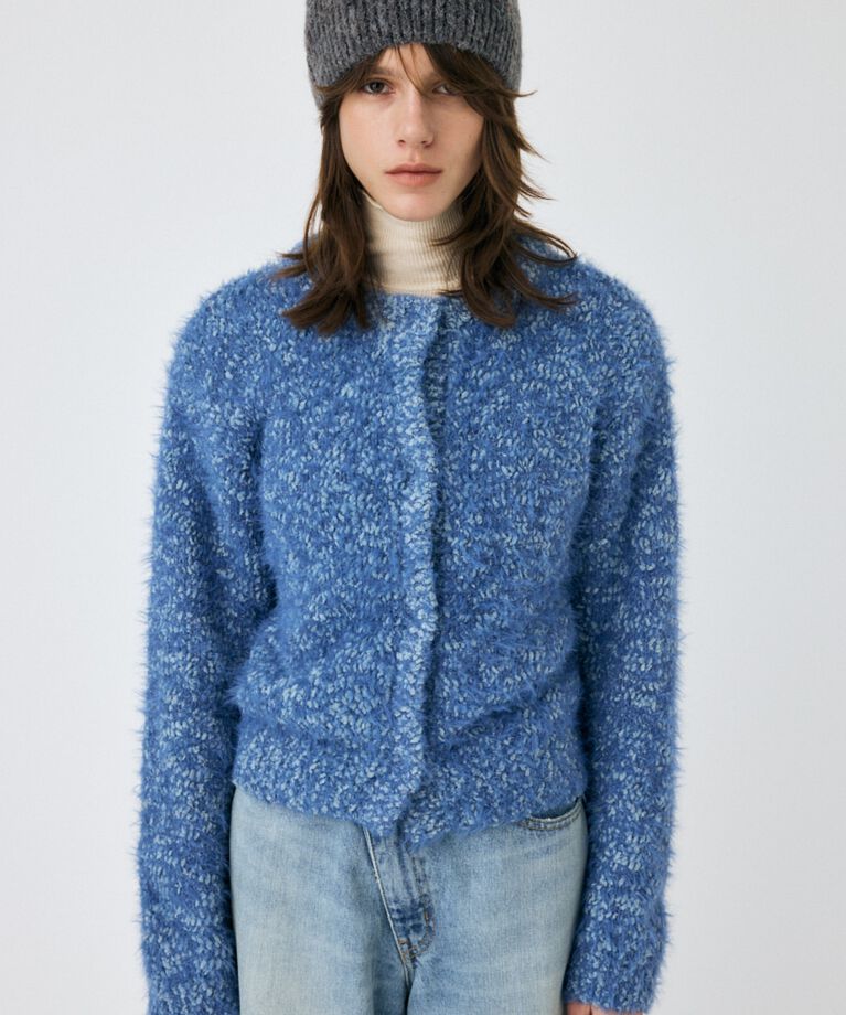 MOUSSY「GLITTER SHAGGY ニットカーディガン」|カーディガン|