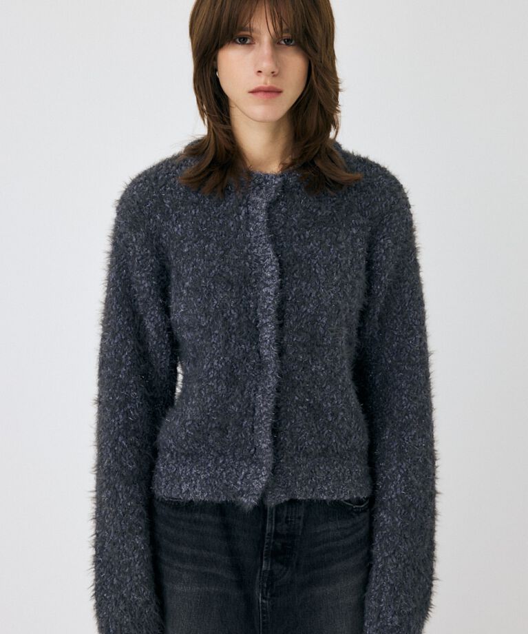 MOUSSY「GLITTER SHAGGY ニットカーディガン」|カーディガン|