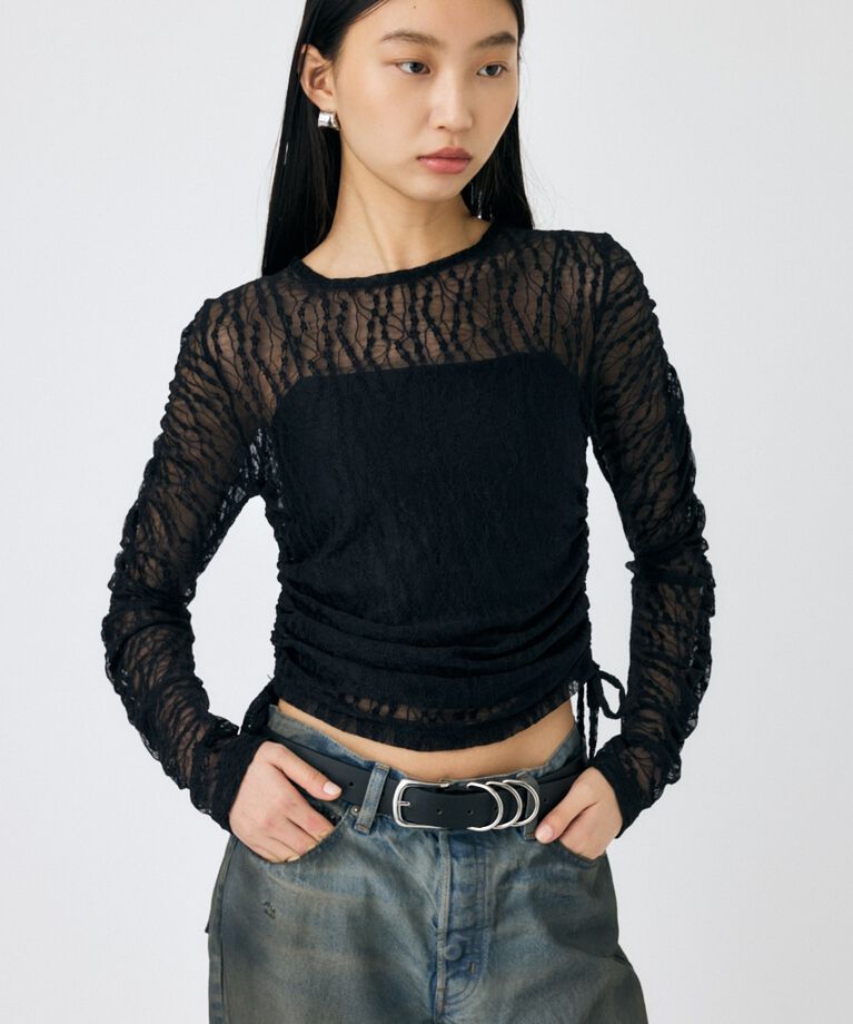 MOUSSY「SHIRRING レーストップス」|Tシャツ・カットソー|BLK