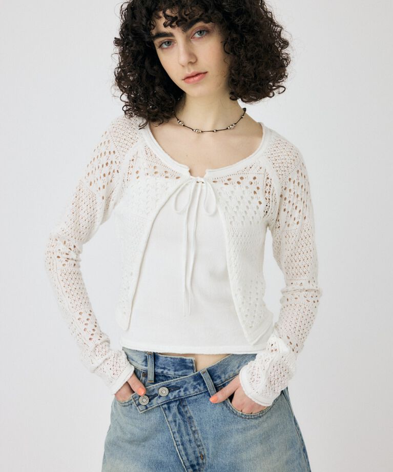 MOUSSY「OPENWORK KNIT アンサンブル」|ニット・セーター|WHT