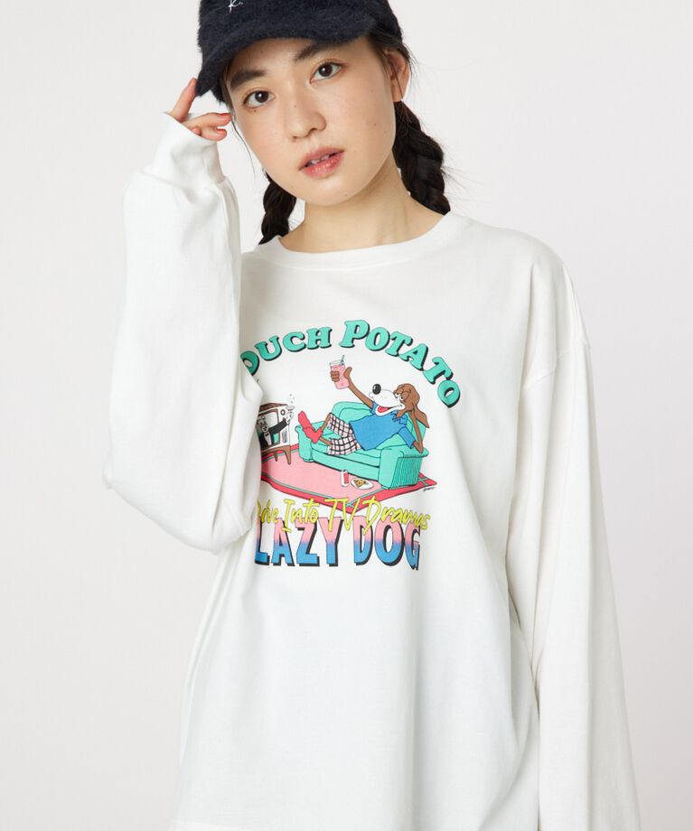 RODEO CROWNS「COUCH POTATO ロングスリーブTシャツ」|Tシャツ・カットソー|O/WHT1