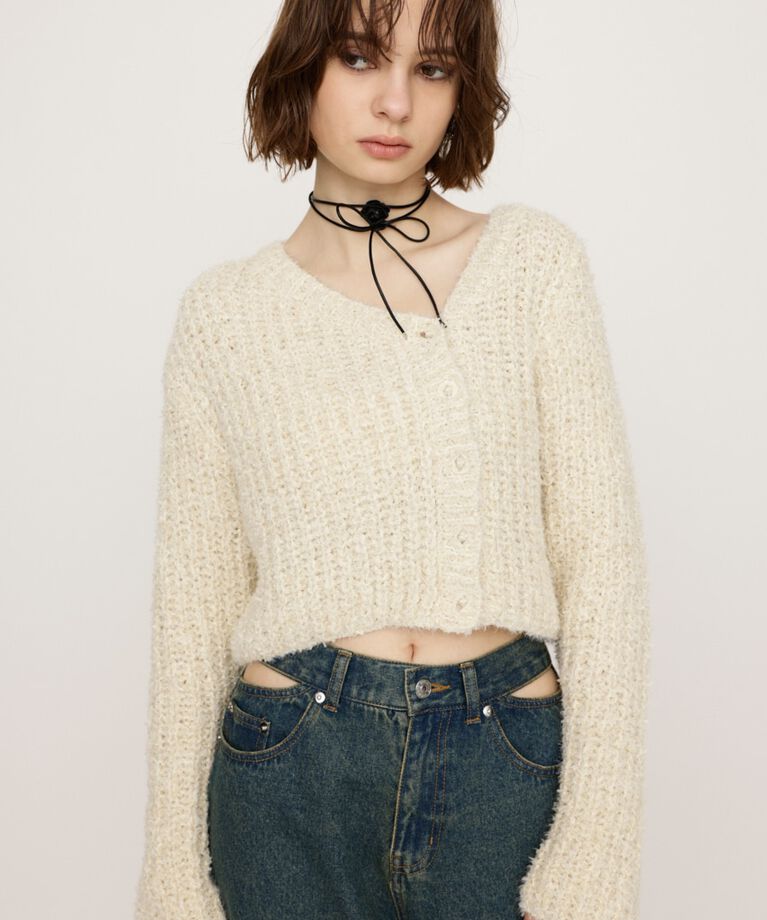 SLY「TAPE YARN SLANT NECK カーディガン」|ニット・セーター|
