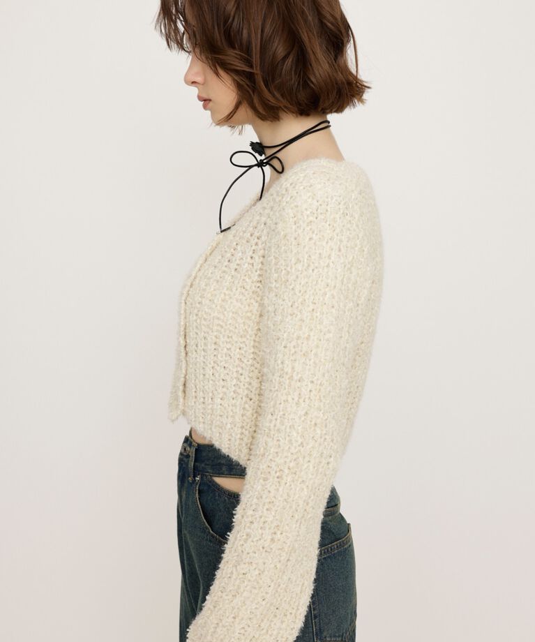 SLY「TAPE YARN SLANT NECK カーディガン」|ニット・セーター|