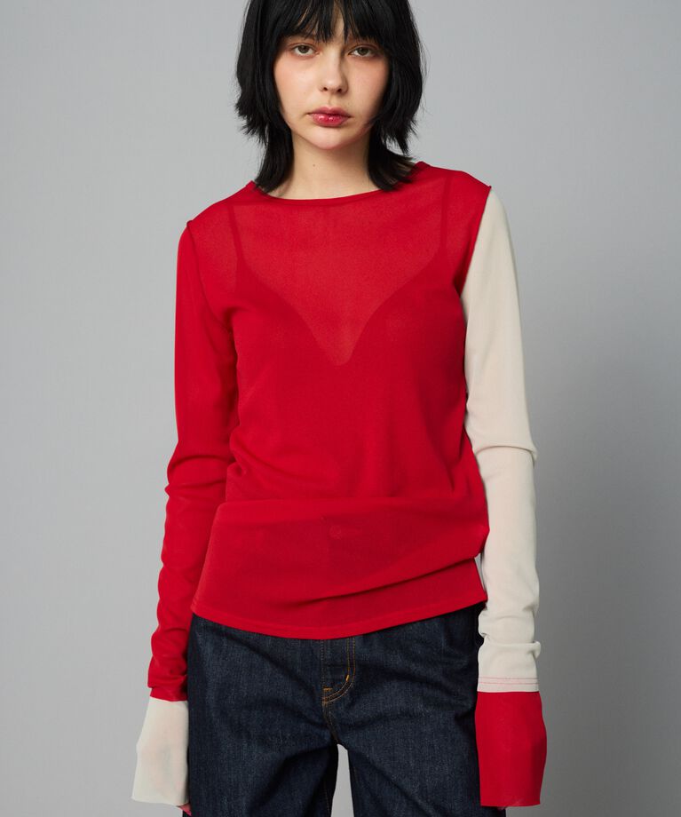 HeRIN.CYE「Crew neck mesh inner tops」|Tシャツ・カットソー|RED