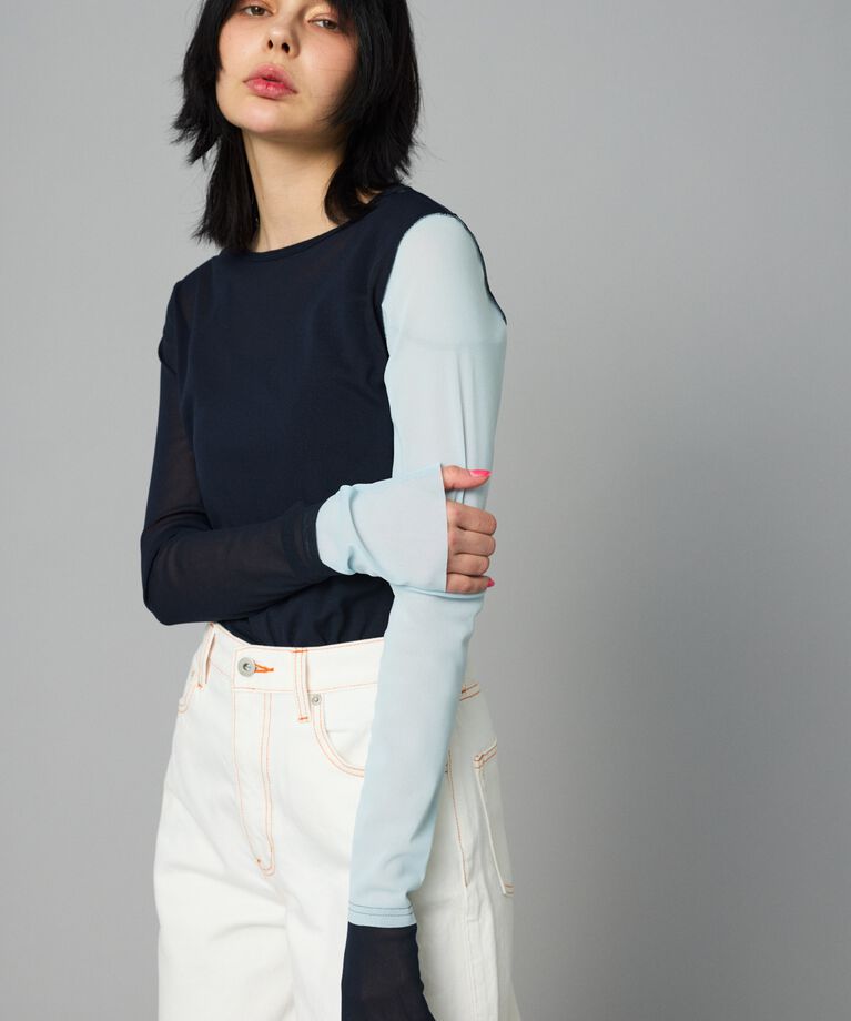 HeRIN.CYE「Crew neck mesh inner tops」|Tシャツ・カットソー|NVY
