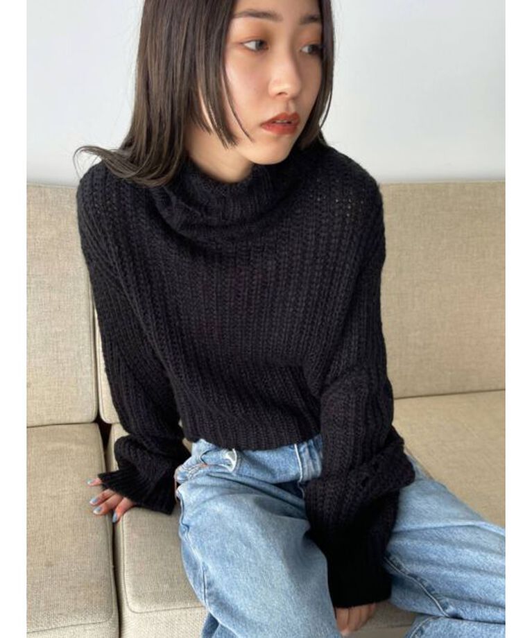 EMODA「【WEB限定】クロップモヘアニット」|ニット・セーター|ブラック