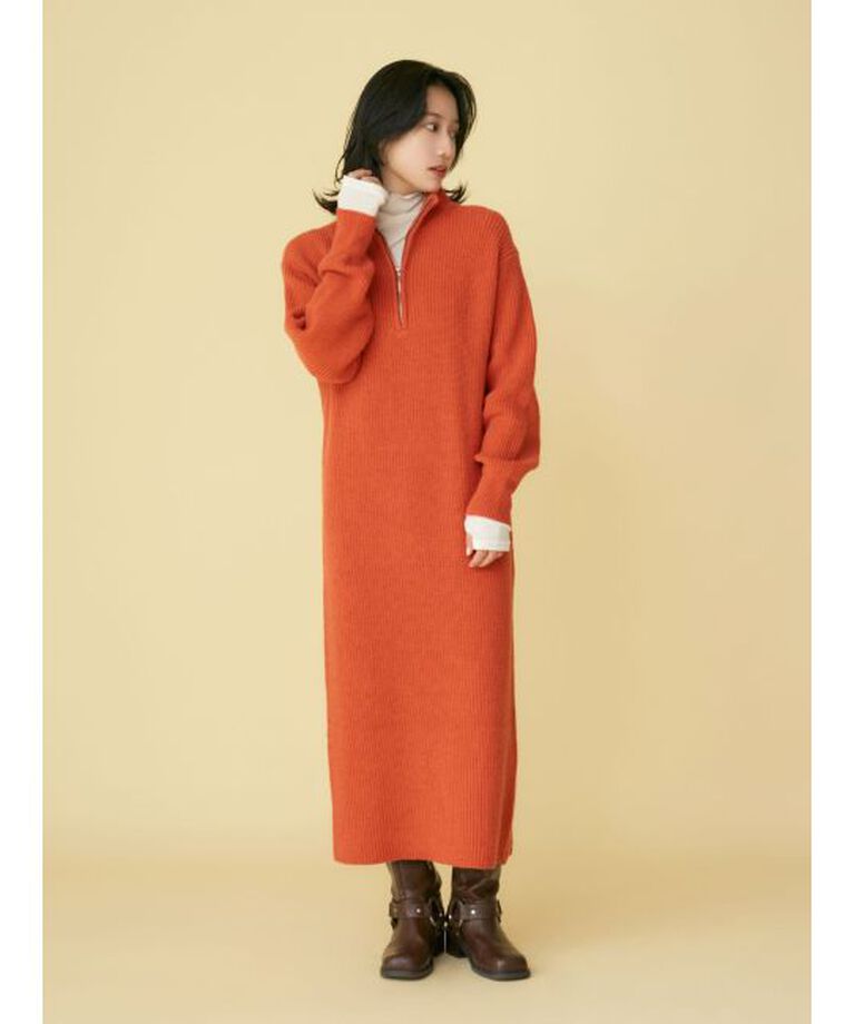 Ungrid「【WEB限定】ハイネックジップニットワンピース」|ワンピース|