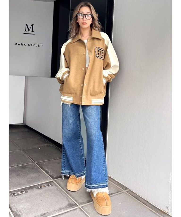 GYDA「ハイウエストレースデザインフレアデニムパンツ」|デニム|