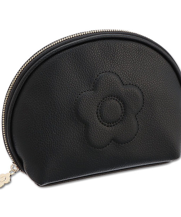 MARY QUANT「シュリンクデイジーエンボス ラウンドポーチL」|ポーチ|ブラック