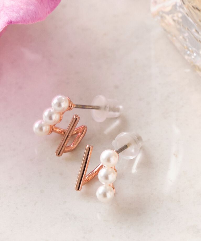 Phoebe「ダブルデコレイトパールピアス　ローズゴールド」|ピアス|