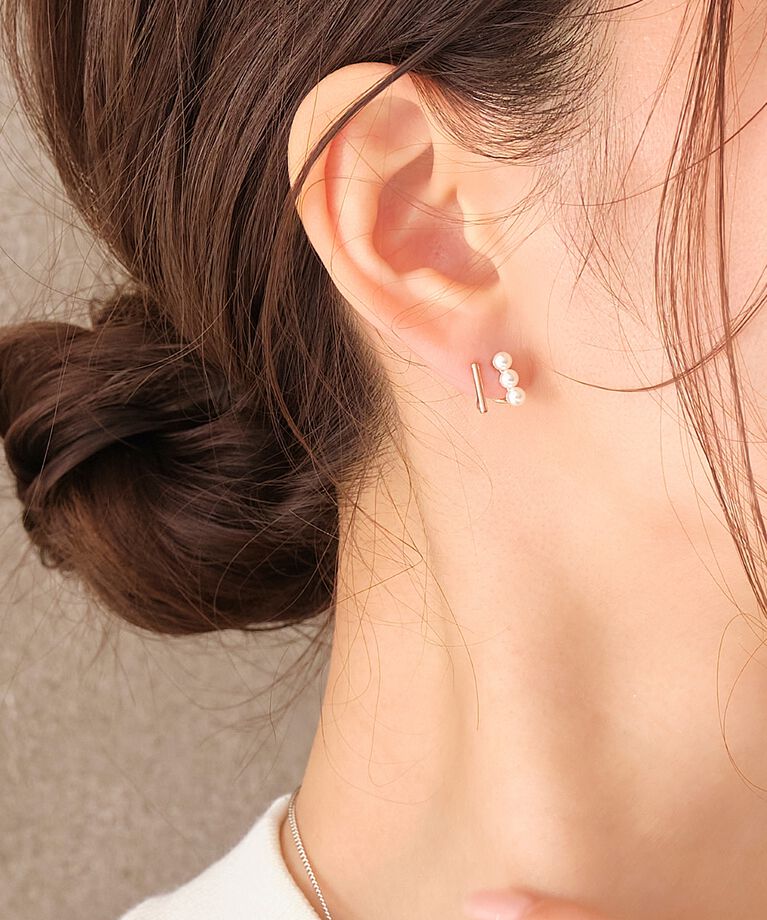Phoebe「ダブルデコレイトパールピアス　ローズゴールド」|ピアス|