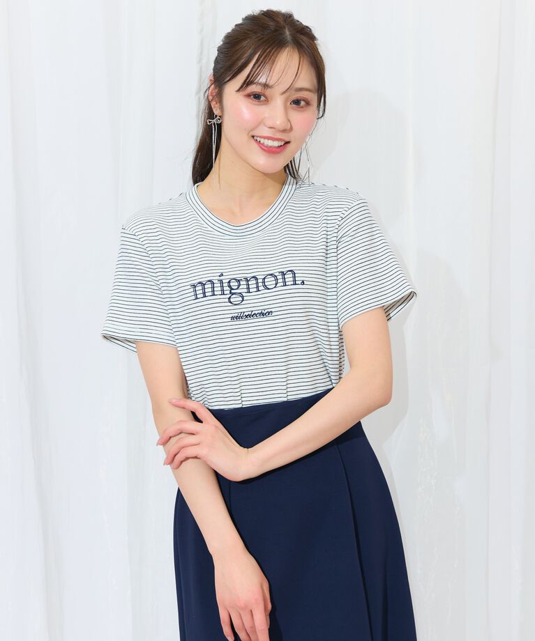 WILLSELECTION「ロゴ刺繍クルーネックTシャツ」|Tシャツ・カットソー|Navy/borderｽﾄﾗｲﾌﾟ