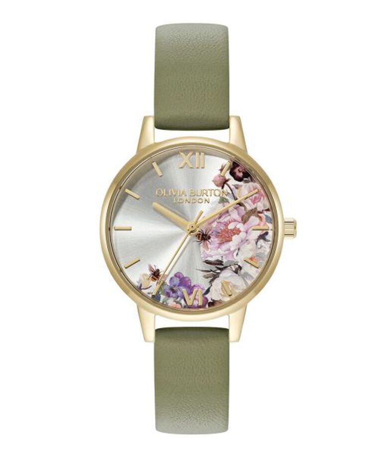 OLIVIA BURTON 「〈OLIVIA BURTON(ｵﾘﾋﾞｱﾊﾞｰﾄﾝ)〉ｼｸﾞﾈﾁｬｰ 30mm ｲﾗｽﾄﾚｲﾃｯﾄﾞ ﾌﾛｰﾗﾙｺﾞｰﾙﾄﾞ＆ｾｰｼﾞｸﾞﾘｰﾝﾚｻﾞｰｽﾄﾗｯﾌﾟ」|腕時計|YELLOW GOLD