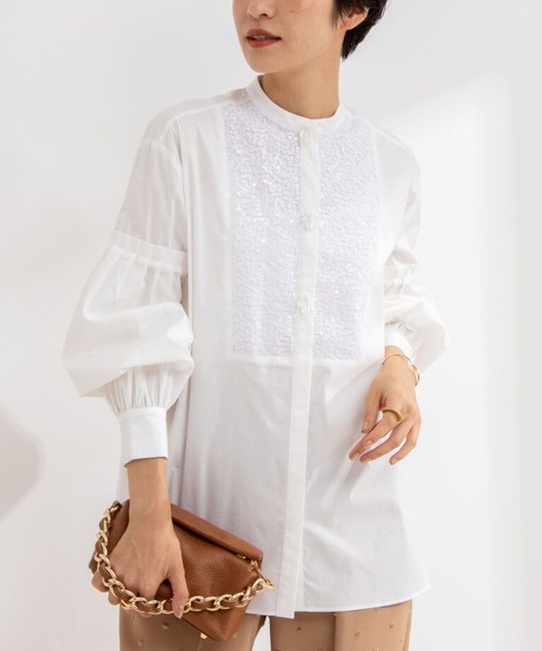 NOLLEY'S「【MARILYN MOON/マリリーンムーン】fringe beads volume sleeve blouse」|シャツ・ブラウス|オフホワイト