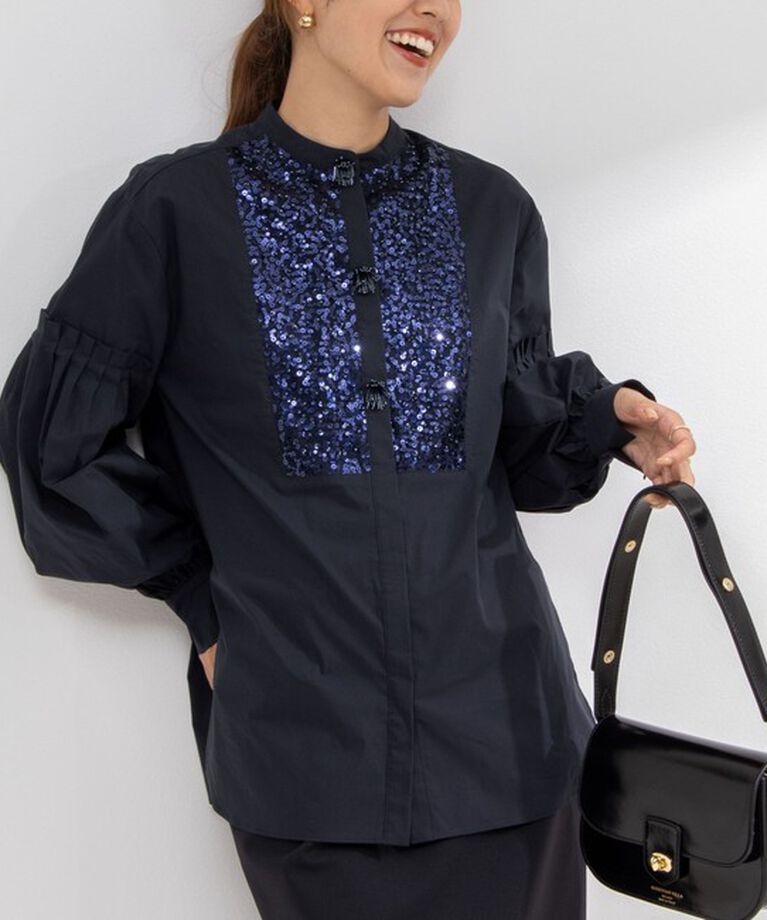 NOLLEY'S「【MARILYN MOON/マリリーンムーン】fringe beads volume sleeve blouse」|シャツ・ブラウス|ネイビー