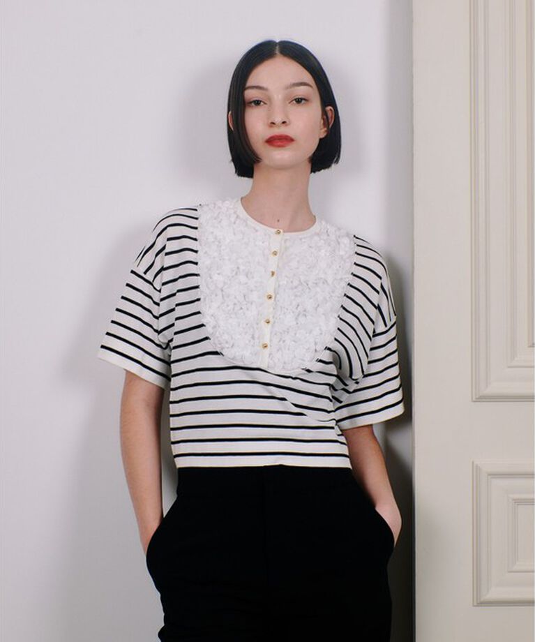 LOULOU WILLOUGHBY「【LOULOU WILLOUGHBY】フローラルフロントプルオーバー」|ニット・セーター|ブラック系