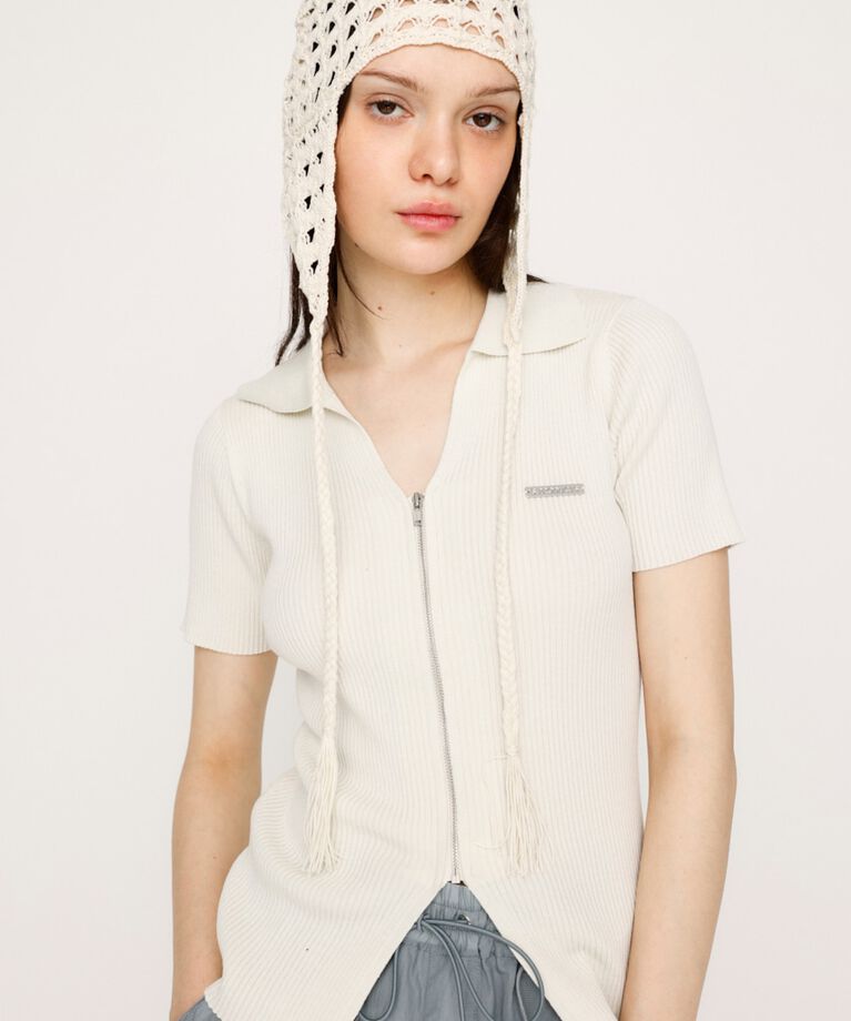 SLY「DUAL COLOR FRONT ZIP KNIT トップス」|ニット・セーター|O/WHT1
