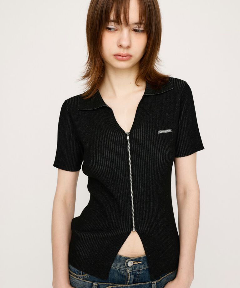 SLY「DUAL COLOR FRONT ZIP KNIT トップス」|ニット・セーター|M/BLK7