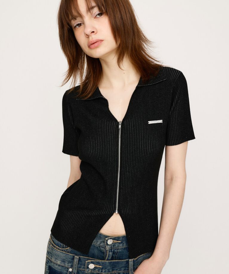 SLY「DUAL COLOR FRONT ZIP KNIT トップス」|ニット・セーター|