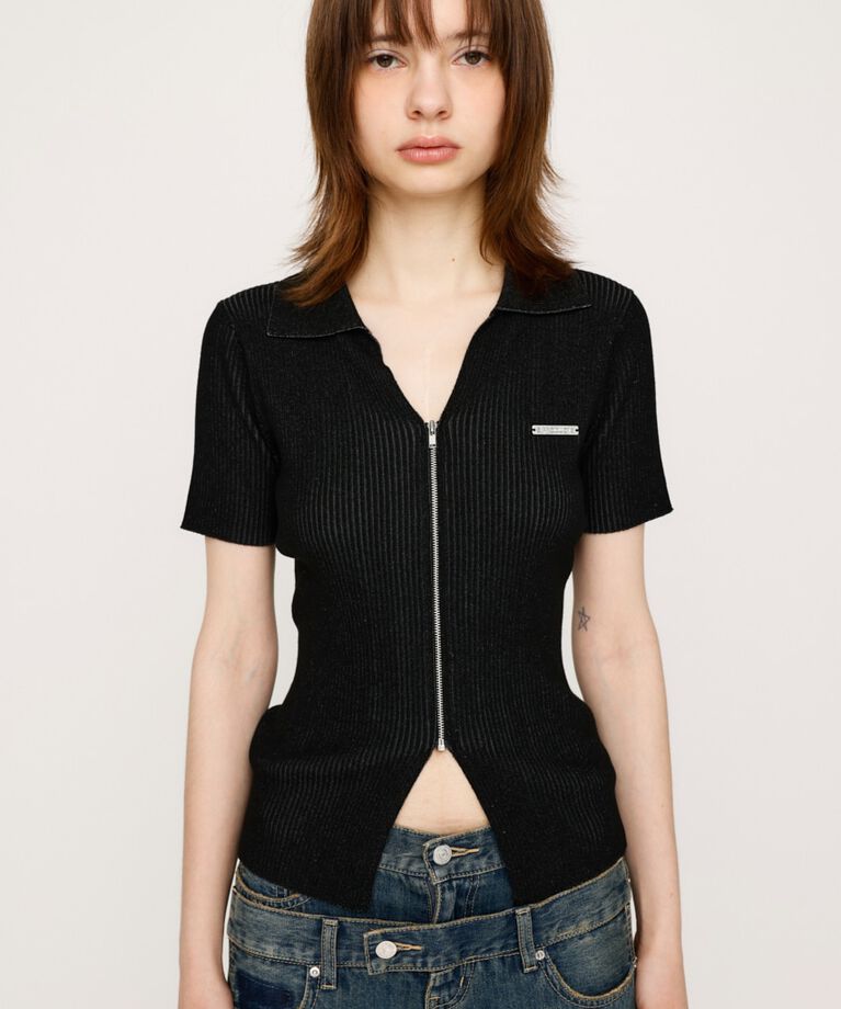 SLY「DUAL COLOR FRONT ZIP KNIT トップス」|ニット・セーター|