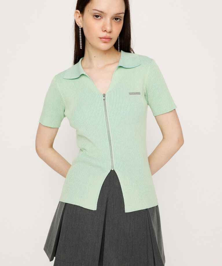 SLY「DUAL COLOR FRONT ZIP KNIT トップス」|ニット・セーター|
