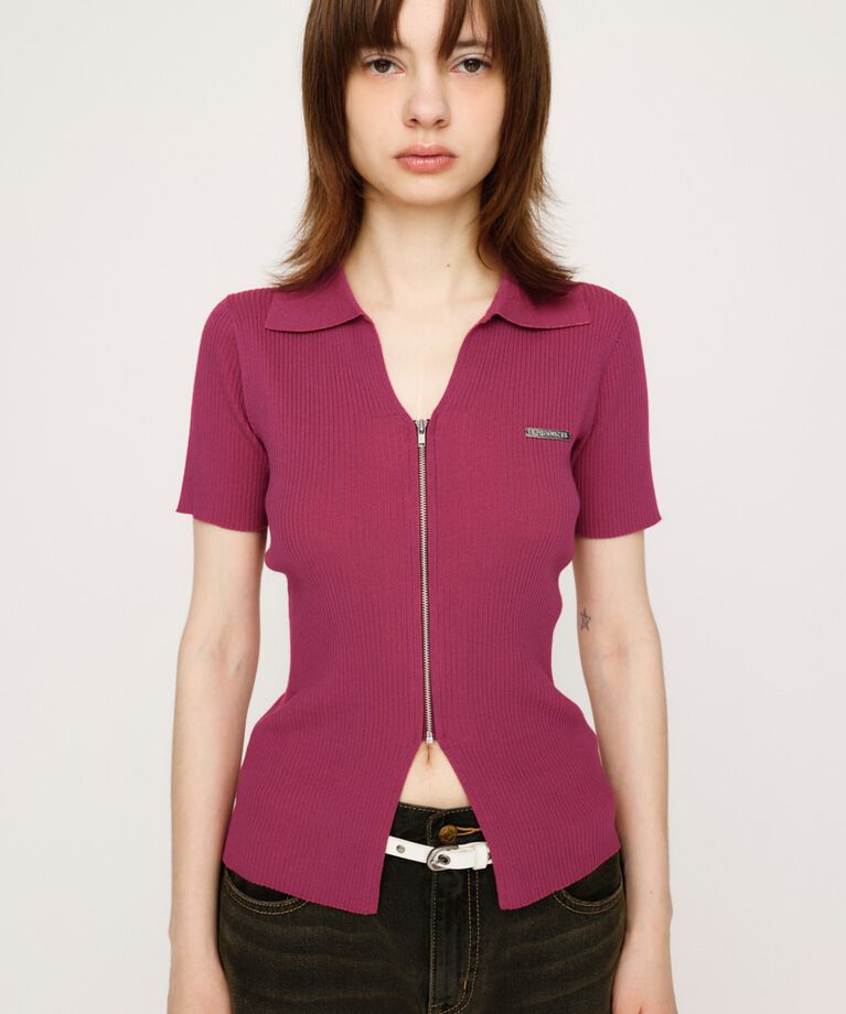 SLY「DUAL COLOR FRONT ZIP KNIT トップス」|ニット・セーター|
