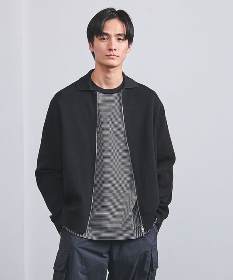 UNITED ARROWS「アゼ ジップアップ ポロカーディガン」|カーディガン|BLACK